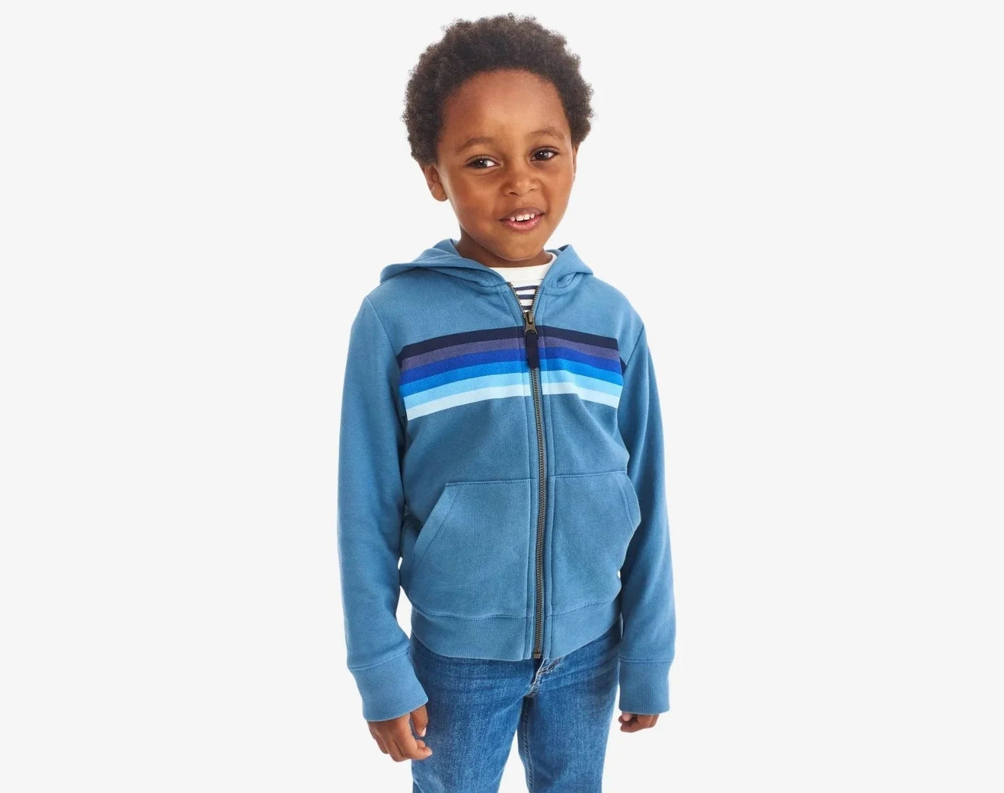 French Terry Zip Hoodie - Striped Banner